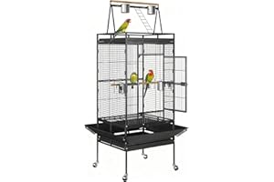 ZENY 68-Inch Birdcage, Playtop Parrot Cage, Wrought Iron Bird Cage with Rolling Stand, Heavy-Duty Pet Bird House for Parrot Cockatiel Cockatoo Parakeet Macaw Finches, Black