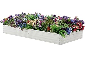 zizin Large Raised Garden Bed Kit 8x4x1FT Outdoor Galvanized Rustproof Bottomless Metal Planter Box for Vegetables, Beige