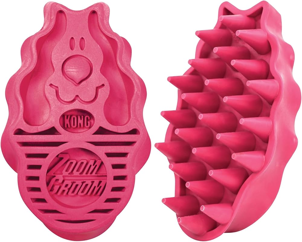KONG ZoomGroom Red Dog Brush for Grooming and Shampooing for Large Dogs