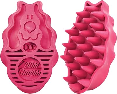 KONG ZoomGroom Red Dog Brush for Grooming and Shampooing for Large Dogs