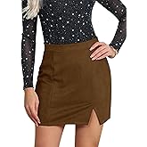 Ezcosplay Women Faux Suede Sexy Mini Skirt with Slit High Waisted Zipper Back Pencil Bodycon Short Skirts