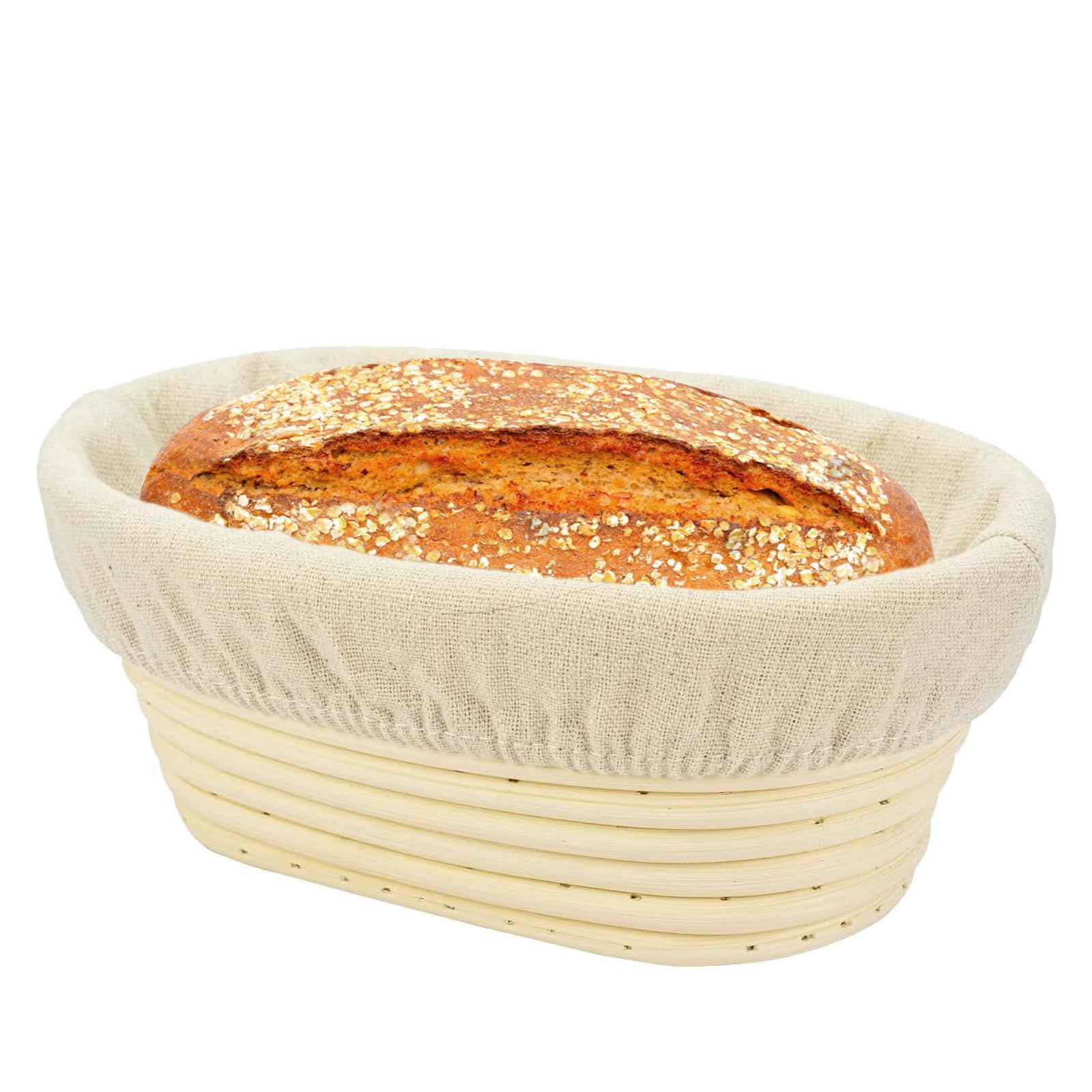 Natural Rattan Sourdough Banneton Proofing Basket - 25cm Oval, With Linen Cloth Liner, Ideal for Professional & Home Bread Making