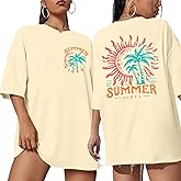 NANYUAYA Hawaiian Shirts Women Oversized Graphic Tees Tropical Beach Vacation T-Shirts Summer Short Sleeve Crewneck Outfits