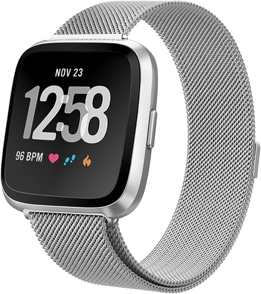 LANGREE Fitbit Versa Strap, Milanese Stainless Steel Adjustable Smart Watch Strap with Magnetic Closure for Fitbit Versa Rose Gold,Silver, Black