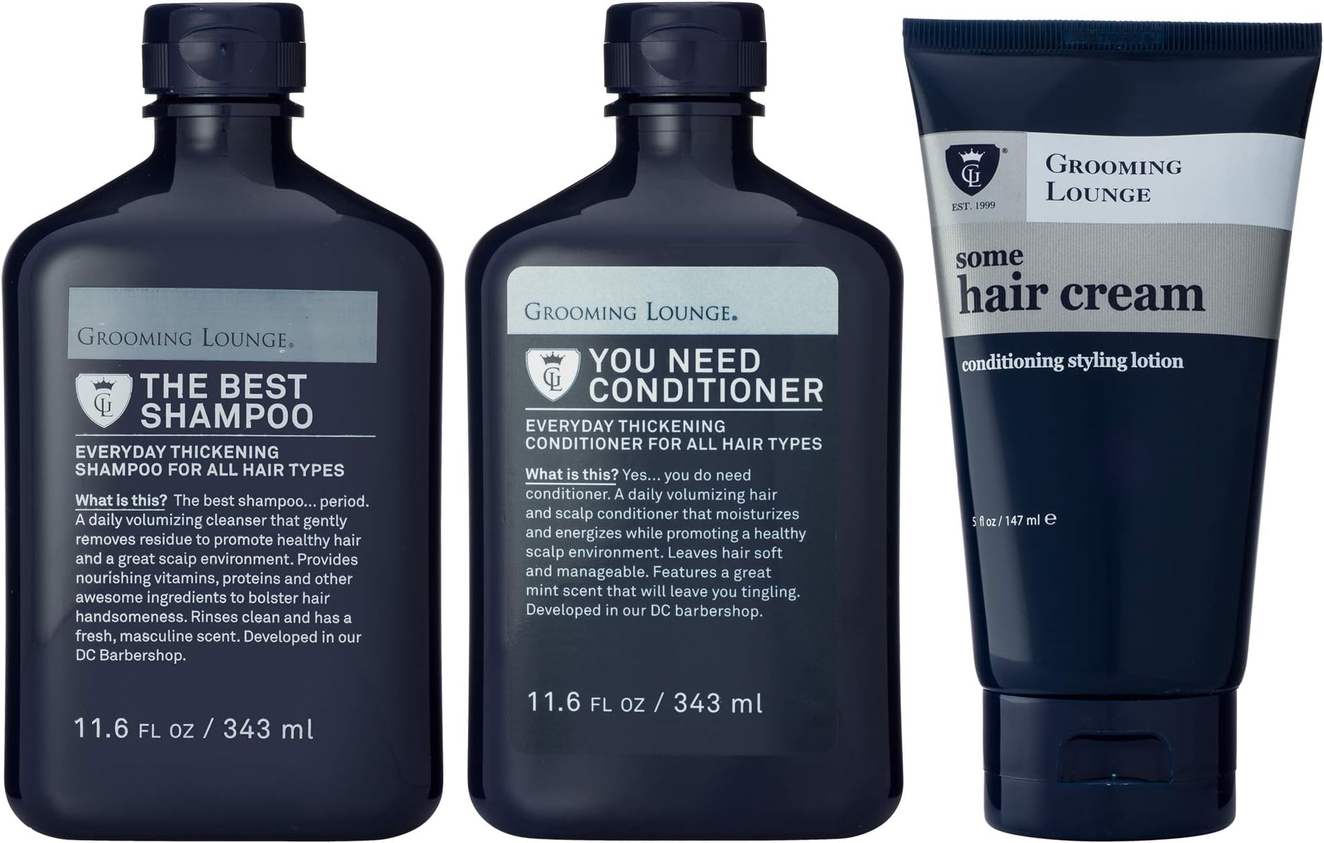 Grooming Lounge Hair Raising Kit - Shampoo, Conditioner & Hair Cream Kit, Thickens with Biotin for All Hair Types