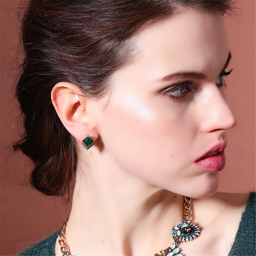 Women\'s Classic V Design Green Emerald Stud Earrings, Fashion Crystal Jewelry for Party