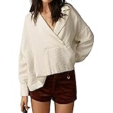 Dsewpaur Women Long Sleeve Wide Placket Top Casual V Neck Swing Boxy Fit Blouse Popover Shirt Tunic