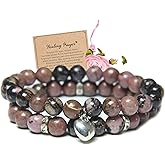 GDLKPYHS 2Pcs Healing Crystal Bracelets for Women Handmade Beaded Bracelet Healing Prayers Crystal 8mm Natural Stone Beads Bracelet Stress Relief Get Well Soon Gifts