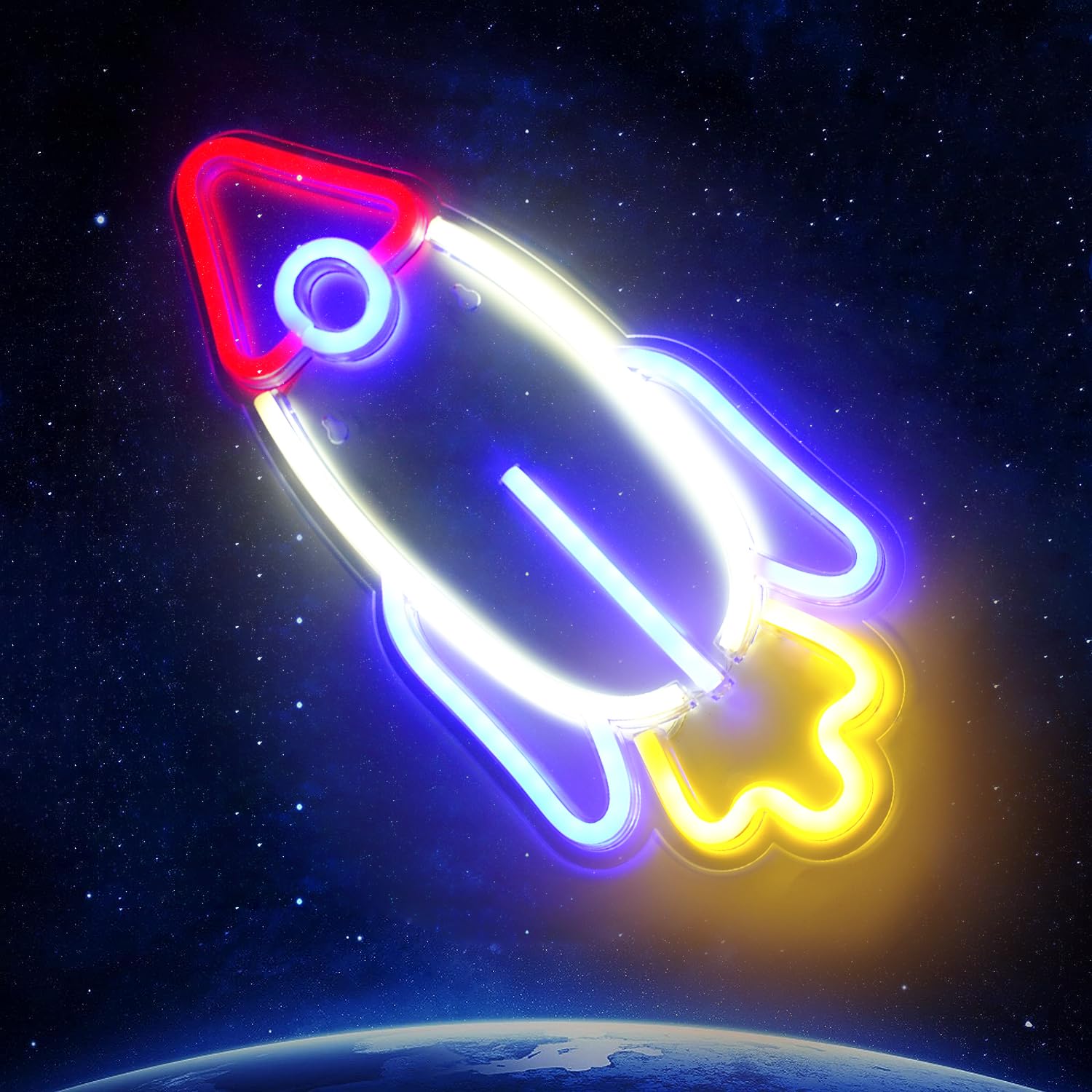 Rocket Neon Signs for Bedroom Decor, USB Powered