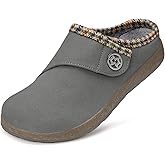 Eagsouni Women's Men's Wide Width Slippers Suede Fuzzy Slippers Winter Warm Fur Lined Slip on House Shoes Outdoor with Removable Cushion Footbed