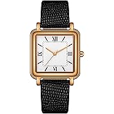 findtime Retro Square Watches for Women Relogio Feminino Elegant Leather Stainless Steel Band Ladies Analog Quartz Wrist Watch 3 ATM Water Resistant with Roman Numerals Dial