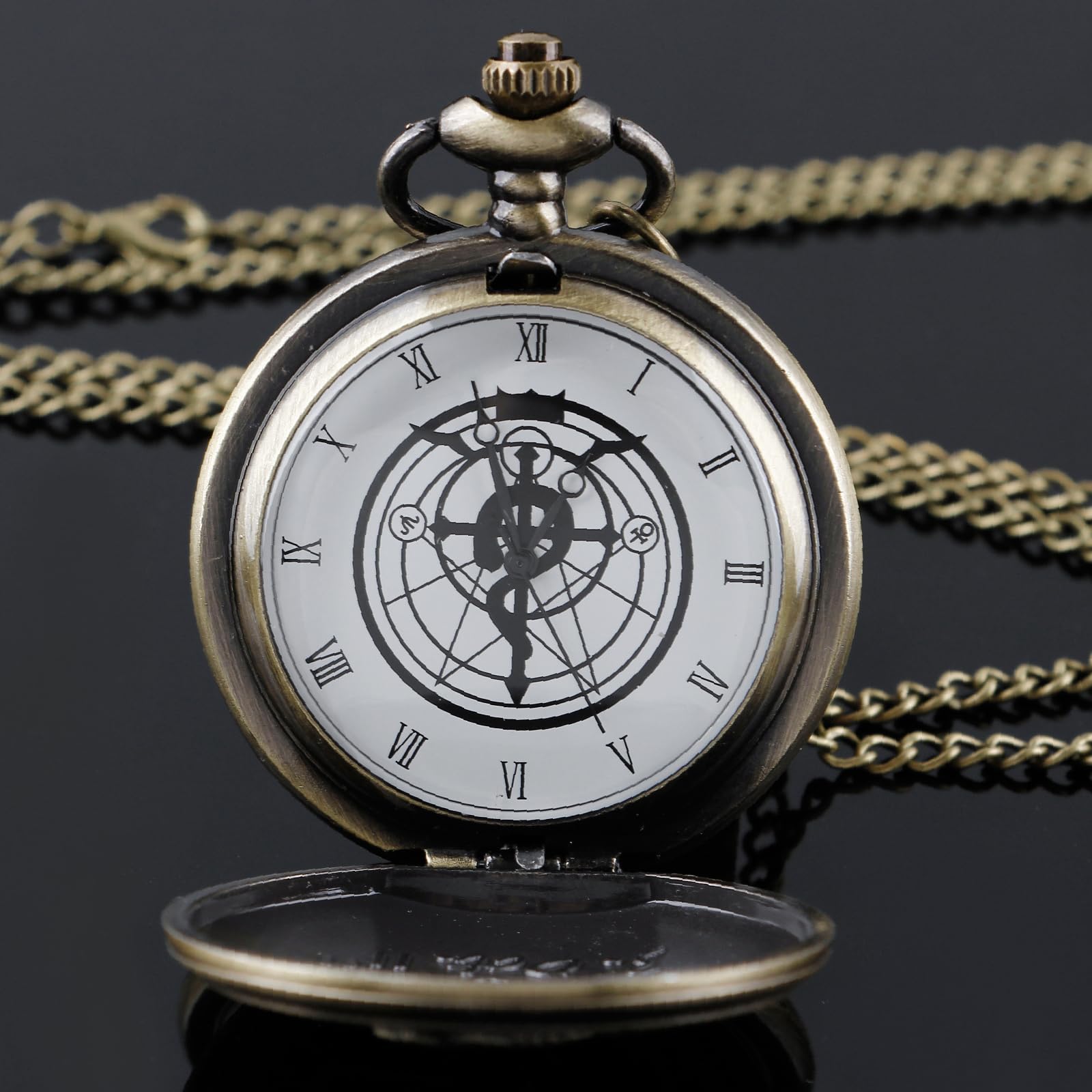 Tiong Nostalgia Movie Theme Design Alloy Quartz Pocket Watch with Chain Necklace Pendant & Gift Box