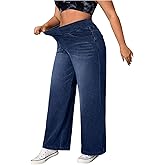 GORGLITTER Women's Plus Size Jeans Baggy Wide Leg Denim Pants High Elastic Waist Stretchy Trousers Pants Bottoms