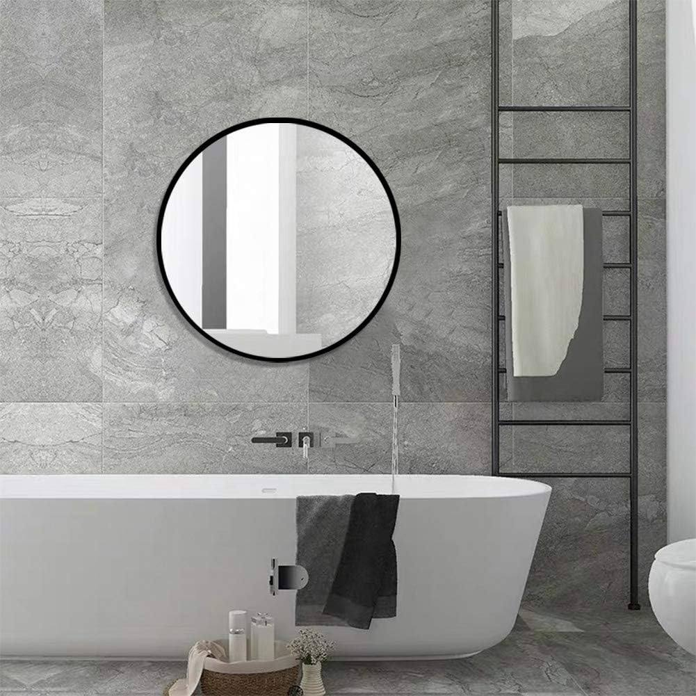 FANYUSHOW Large Simple Round Metal Frame Mirror, 24” Wall-Mounted Mirror for Bedroom, Bathroom, Living Room, Entryway, Vanity Mirror, Black: Furniture & Decor