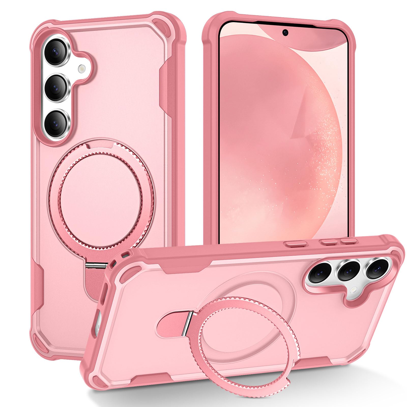 HIGLYCASE Compatible with Samsung Galaxy S24 Plus Case & Samsung Galaxy S25 Plus Case with Invisible Magnetic Ring Stand [Compatible with Magnetic] [Military Drop Protection] Shockproof 6.7 Inch, Pink