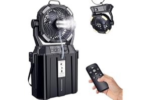 Misting Fan Portable for Outdoors Patios- 20000mAh Rechargeable Battery Powered fan, 3 LED Light Modes & Stepless Speed Contr