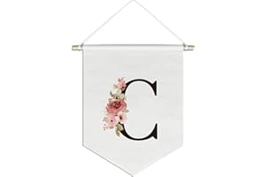 foedor Initial Decor for Wall,Personalized Teen Girl Gifts,Preppy Cute Flower Poster Banner Flag,Trendy Cute Monogrammed Gifts Wall Decor for Women Teen Girl Nursery bedroom(C) Pennants & Banners