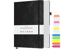 OFFIGIFT College Ruled Notebook, Large A4 Hardcover Leather Journal, 312 Numbered Pages Writing Journal, 100gsm No Bleed Paper, Lined Journal Notebook for Women Men School Office, 8.5''×11'', Black