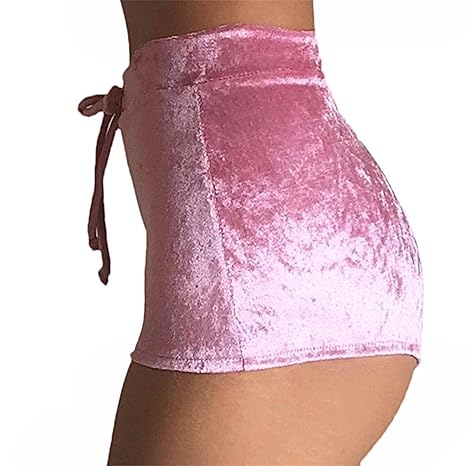 Fletion Damen Samt Hohe Taille Hose Beiläufig Mode Velvet Shorts Sexy Dehnbar Drawstring Heiß Hose für Party Nacht Club