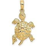 14k Yellow Gold Polished and Textured Turtle Pendant with Tail- Elegant Gold Pendant for Ocean Lovers - Classic Sea Turtle Jewelry for Women and Beach Jewelry