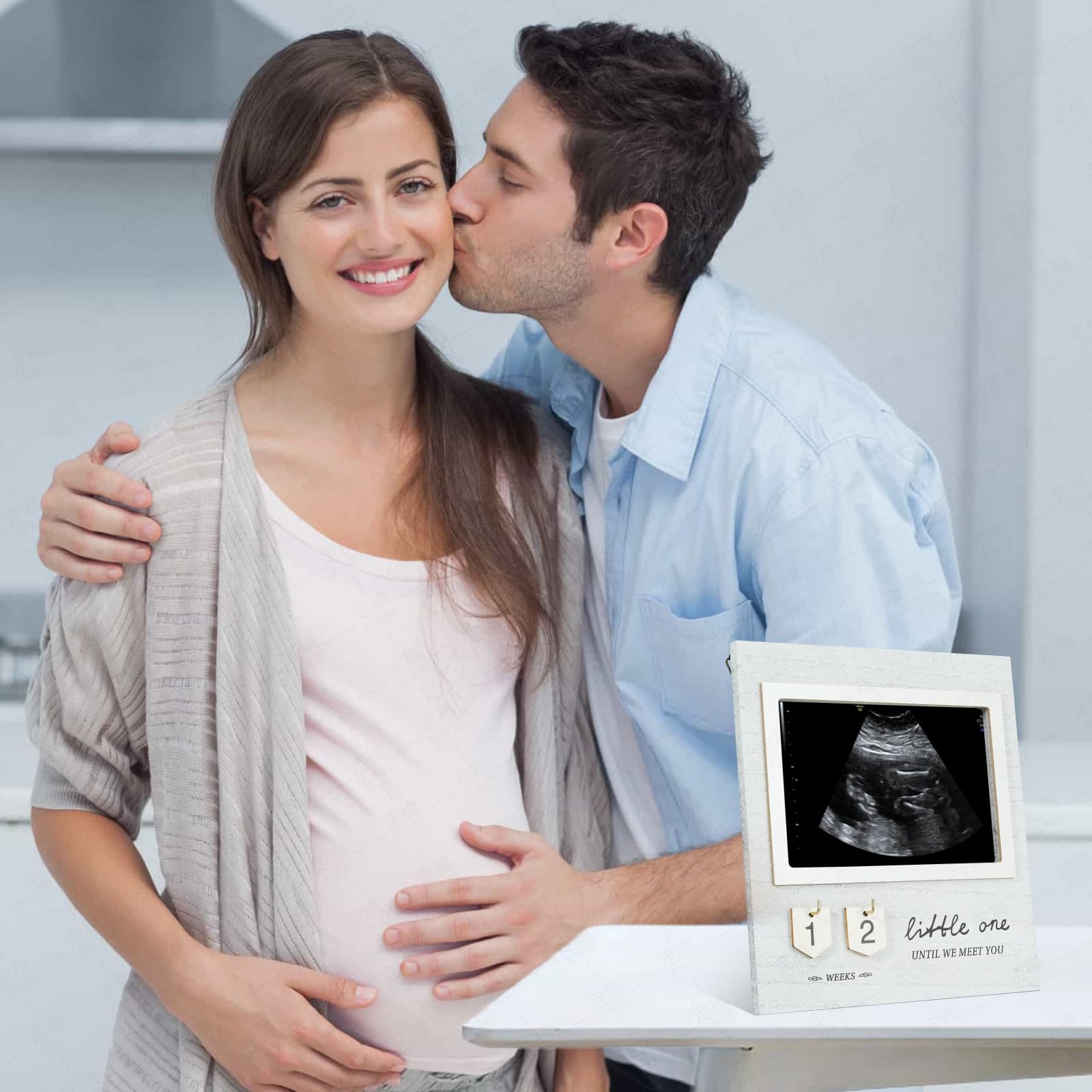 Baby Countdown Ultrasound Photo Frame, Pregnancy Gift for Expecting Parents, Baby Announcement Gifts Grandparents, Sonogram Picture Frame with Countdown Calendar and Mats, New Mom Gifts