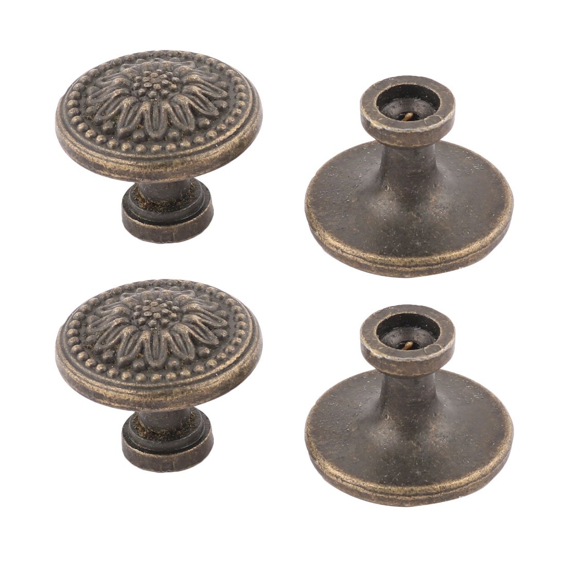 sourcingmap® Flower Pattern Metal Round Shape Drawer Cupboard Door Handle Pull Knob 4 Pcs Bronze Tone