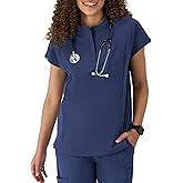 Hanes Womens Scrubs Healthcare Top with Mandarin Collar, Moisture-Wicking Stretch Scrub Shirt