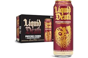 Liquid Death, Psycho Cider Sparkling Water, Apple Cider Flavored Sparkling Beverage Sweetened With Real Agave, Low Calorie & 