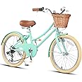 Glerc 20 24 26 Inch Beach Cruiser Bike, 6-Speed Hybrid City Bicycle for Girls Youth and Over 6 Years Old, Missy Bike with Wicker Basket & Lightweight, Multiple Colors