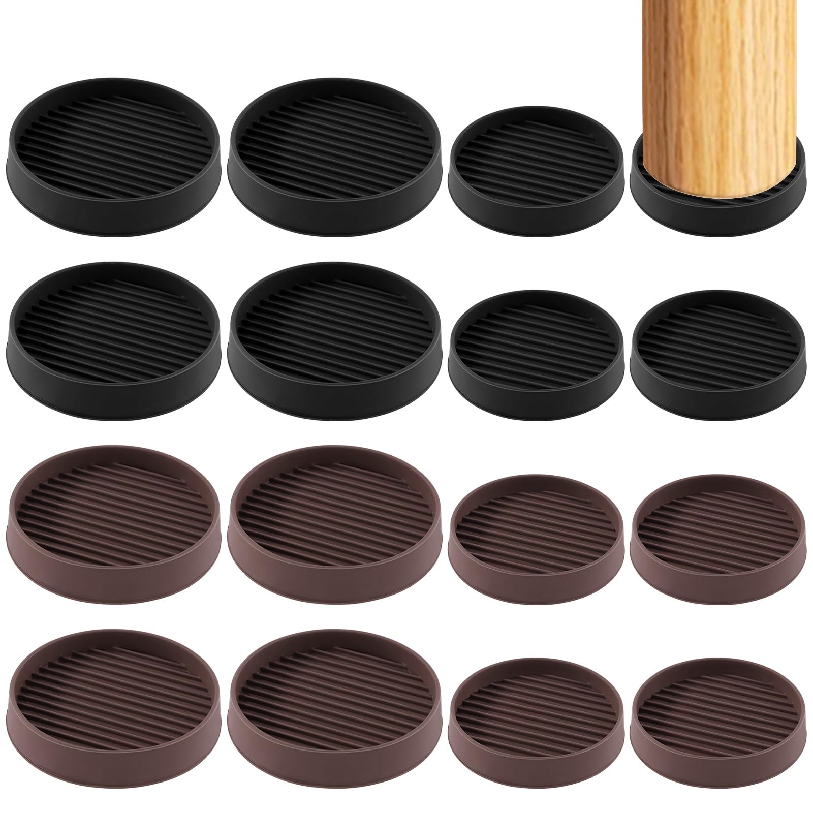 Swpeet 4Pcs 2" x 2" Round Brown Rubber Anti Skid Caster Cups Non Slip Furniture Pads Kit, Anti-Slip Gripper, Anti Skid Furniture Feet Anti Slide Floor Stoppers for Bed Couch Table Chair Stoppers