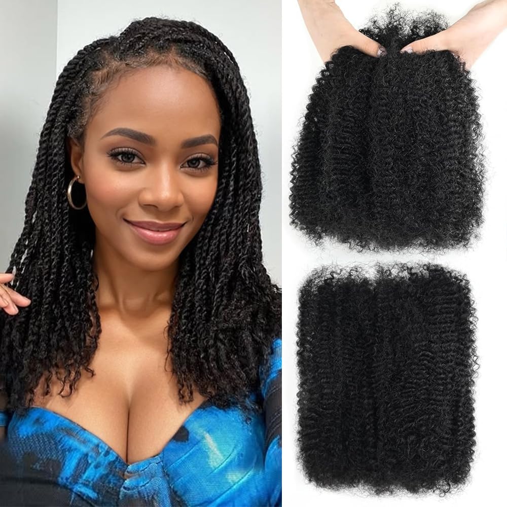 PORSMEER Black Afro Kinky Bulk Human Hair 16 inch 100% Human Hair for Dreadlocks & Loc Extensions Faux locs Braiding Twist Afro Kinky Bulk Human Hair 4C Curly for Mini Twist (1B#)30g/Pack — image 1