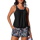 Summer Mae Blouson Women’s Tankini Swimsuits with Shorts Tummy Control Bathing Suits Side Pockets 2026