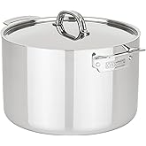 Viking 3-Ply Stainless Steel Stock Pot, 12 Quart Soup Cooking Pot with Lid, Kitchen Cookware, Dishwasher and Oven Safe, Induction Ready, Silver