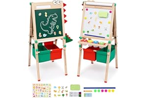 ARKYOMI Kids Easel with Paper Roll 3 in 1 Double-Sided Easel with Whiteboard & Chalkboard Standing Easel Art Easel with Numbers and Other Accessories for Boys and Girls