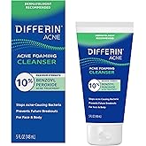Differin Acne Face Wash with 10% Benzoyl Peroxide, Maximum Strength OTC Acne Foaming Cleanser, Fast Acting Acne Treatment for Face and Body, 5 oz.