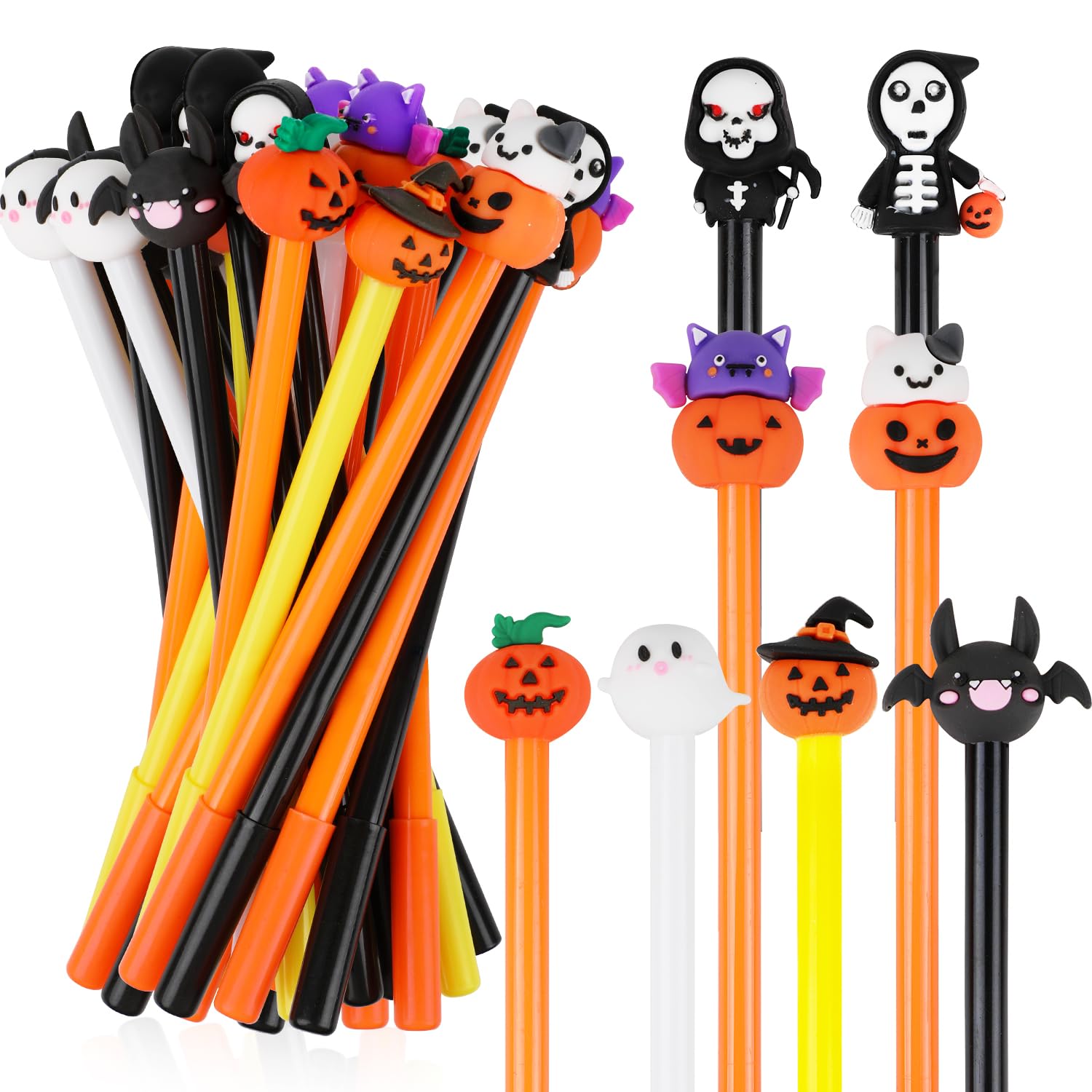 Photo 1 of DIYASY 32 Pcs Halloween Pens, Pumpkin Skull Heads Ghost Bat Shape Pens Bulk Gel Black Ink Pens Assorted Novelty Pen for Kids Adults Gifts School Office Home Supplies Cute Prizes