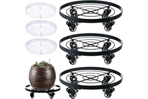 Planterhoma 3 Packs Large Metal Plant Caddy 13.6" Plant Dolly Coasters with Wheels Heavy-duty Rolling Plant Stand with Casters Indoor Outdoor Flower Pot Roller Movers Coaster, Wheeled Garden Carts
