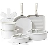 SENSARTE 17 Piece Pots and Pans Set, Nonstick Detachable Handle Cookware Set, Induction Kitchen Cookware Set with Removable Handle, Healthy Non Stick for RV, Dishwasher ＆ Oven Safe, PFOA Free (White)