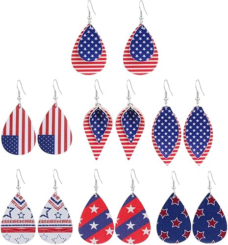 Amazon アメリカ国旗 フェイクレザー イヤリング レディース ガールズ ティアドロップリーフ 花びら ダングルイヤリング 軽量 両面 アメリカ 国旗 ステートメントイヤリング 独立記念日 コスチュームジュエリー 女性用 イヤリング 通販