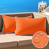 MIULEE Pack of 2 Outdoor Waterproof Pillow Covers Decorative Lumbar Throw Pillows Solid Color Farmhouse Couch Cushion Covers for Patio Tent Bed Sofa Living Room 12x20 Inch Bright Orange
