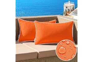 MIULEE Pack of 2 Outdoor Waterproof Pillow Covers Decorative Lumbar Throw Pillows Solid Color Farmhouse Couch Cushion Covers for Patio Tent Bed Sofa Living Room 12x20 Inch Bright Orange