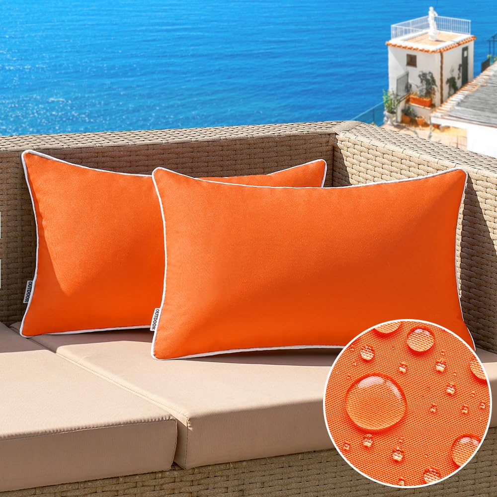 Photo 1 of (FAIR) MIULEE Fall Pack of 2 Outdoor Waterproof Pillow Covers Decorative Lumbar Throw Pillows Solid Color Farmhouse Couch Cushion Covers for Patio Tent Bed Sofa Living Room 12x20 Inch Bright Orange