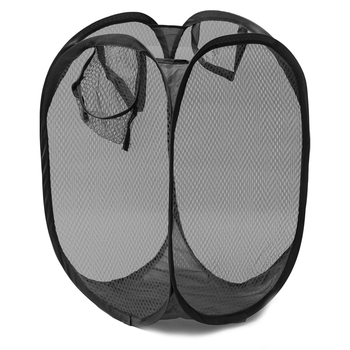 JJ PRIME - UK Foldable Pop Up Mesh Washing Laundry Basket Bag Fabric Bin Hamper Toy Tidy Storage Organiser Organizer (Black)