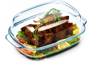 Daniks 2-in-1 Glass Baking Dish with Borosilicate Glass Lid | 6 Quart Glass Casserole for Cooking | Microwave, Oven and Dishwasher Safe Pan 9x13.6 in Bakeware | Rectangular