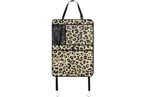 Aflyko Seat Back Organizer Cute Yellow Black Leopard Print Car Kick Mat with Pocket Vehicle Backseat Protector Travel Accessories Automobile Seat Cover Protector 1 Pack