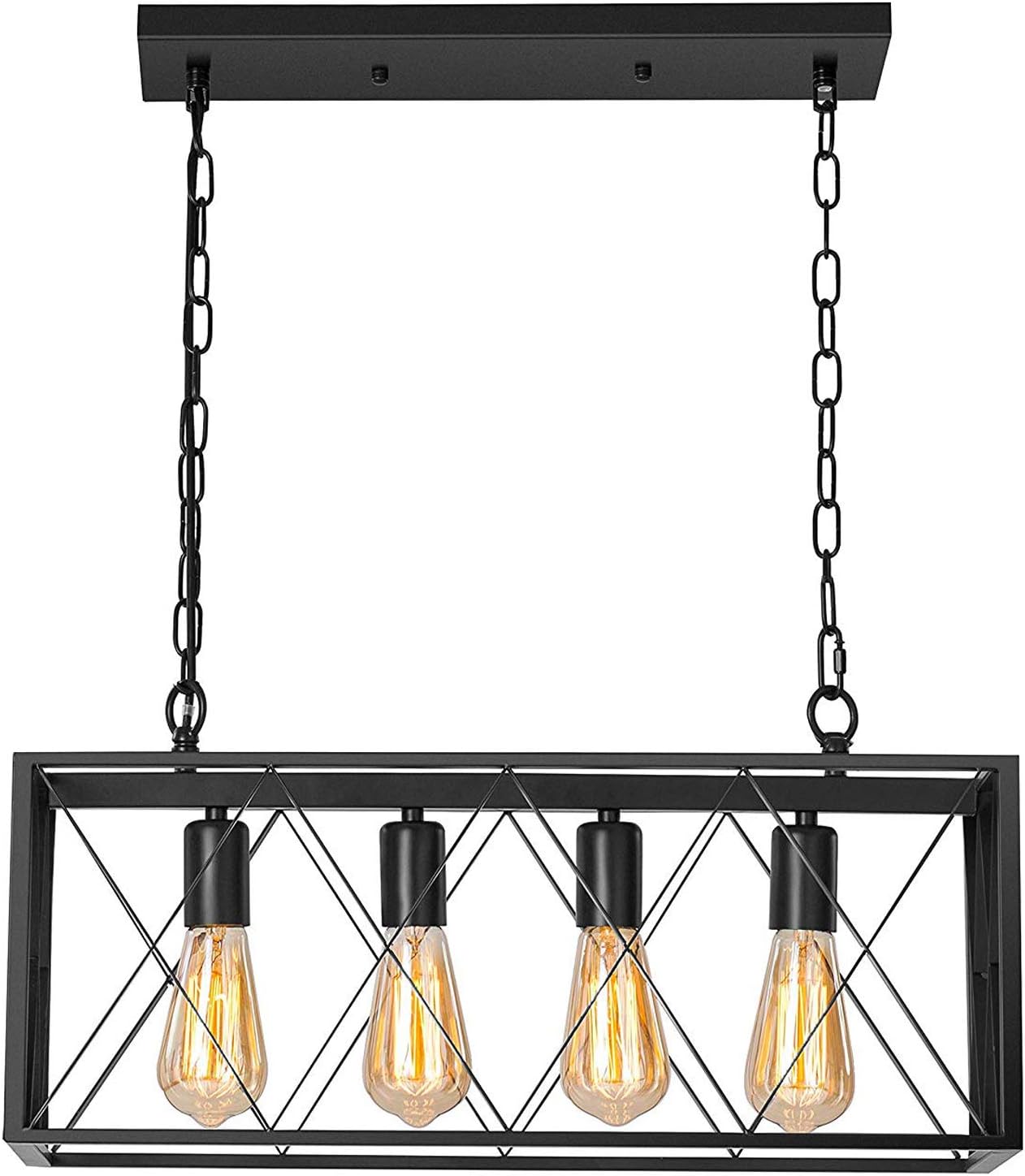 Industrial Kitchen Island Pendant Lighting, Pynsseu Rectangular Vintage Rustic 4-Light Hanging Pendant Light Fixtures for Kitchen Farmhouse, Bar, Dinning Room - - 