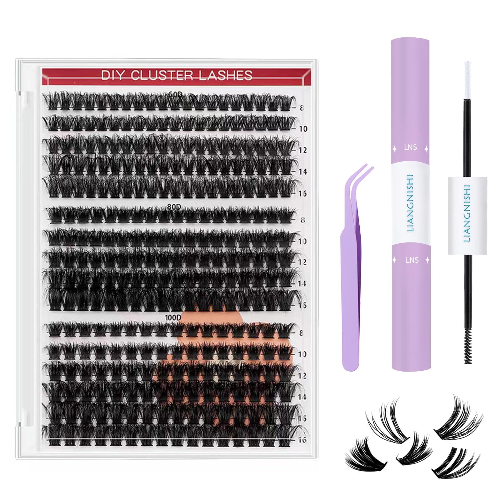 320Pcs Soft Natural Cluster Lashes Kit, 60D+80D+100D DIY Extension Kit, False Eyelash Clusters Thick, 8-16mm Volume Individual Lashes Kit, Black Wispy Individual Eyelashes Kit for Makeup Parties