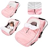 TinyPalsa Winter Baby Carseat Cover, Warm Cozy Infant Car Seat Covers with Plush Lining for Cold Weather, Waterproof Carseat Canopy with Adjustable Collar, Universal Fit for Boys & Girls (Pink)