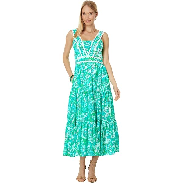 Lilly Pulitzer Bingham Midi Dress Turquoise Oasis Shell Me You Love Me XL  at Amazon Women's Clothing store