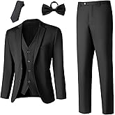 SuitsLink Men's Slim Fit 3 Piece Suits Set, Formal Business 2 Buttons Blazer Jacket Vest Pants with Tie & Bow Tie